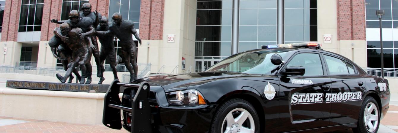 patrol car in front of memorial stadium