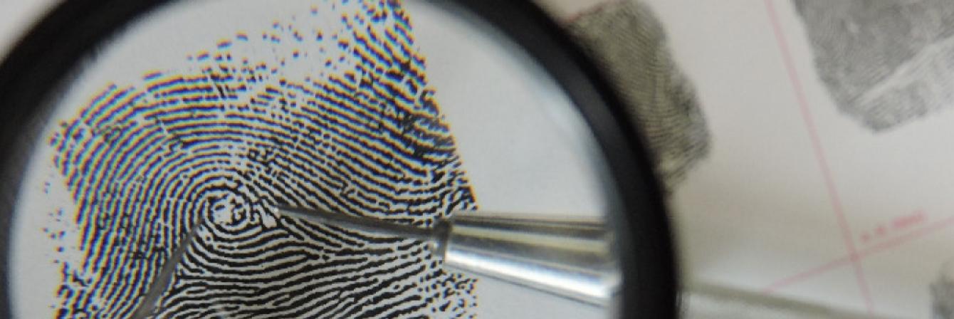 examining fingerprints under magnifying glass