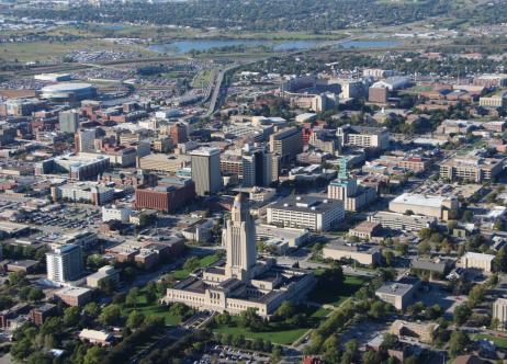 bird's eye view of the city of Lincoln, NE