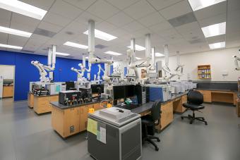 crime lab with computers and tech equipment